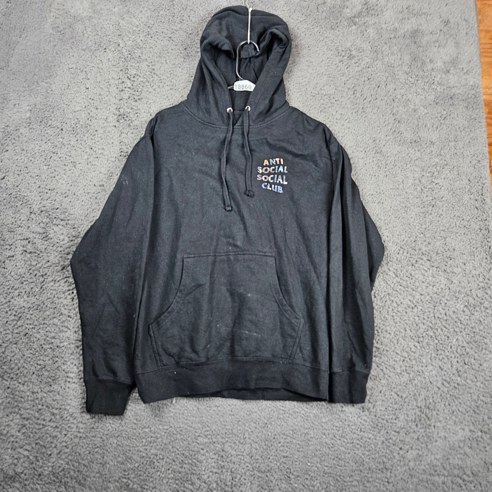 Anti Social Social Club Hoodie Black Cotton Pullover Spellout Mens Size M